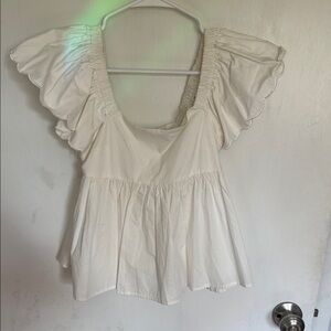 Altar'd State Cream Ruffle Sleeve Blouse